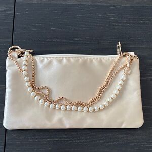 Cream Clutch with Pearl Chain